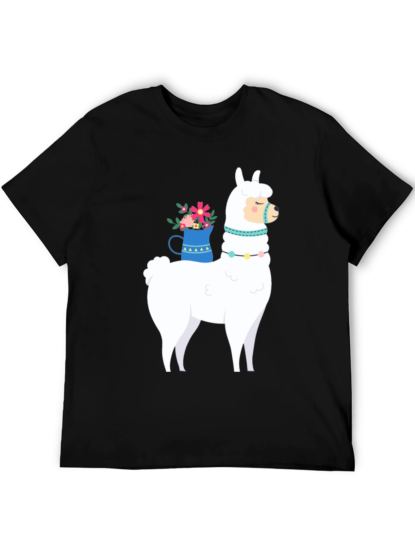 Llama Graphic Tee - Black Cotton Casual T-Shirt