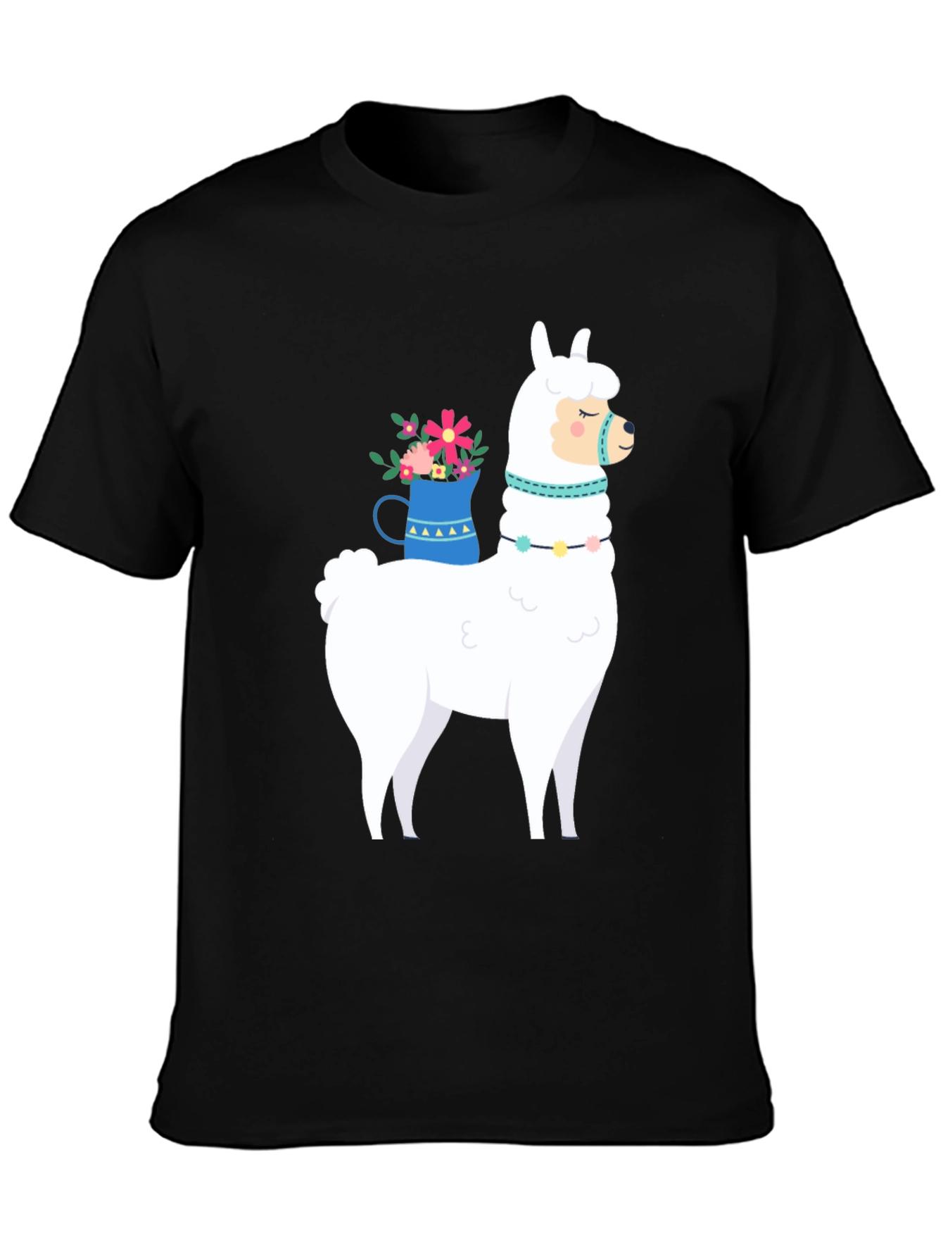 Llama Graphic Tee - Black Cotton Casual T-Shirt