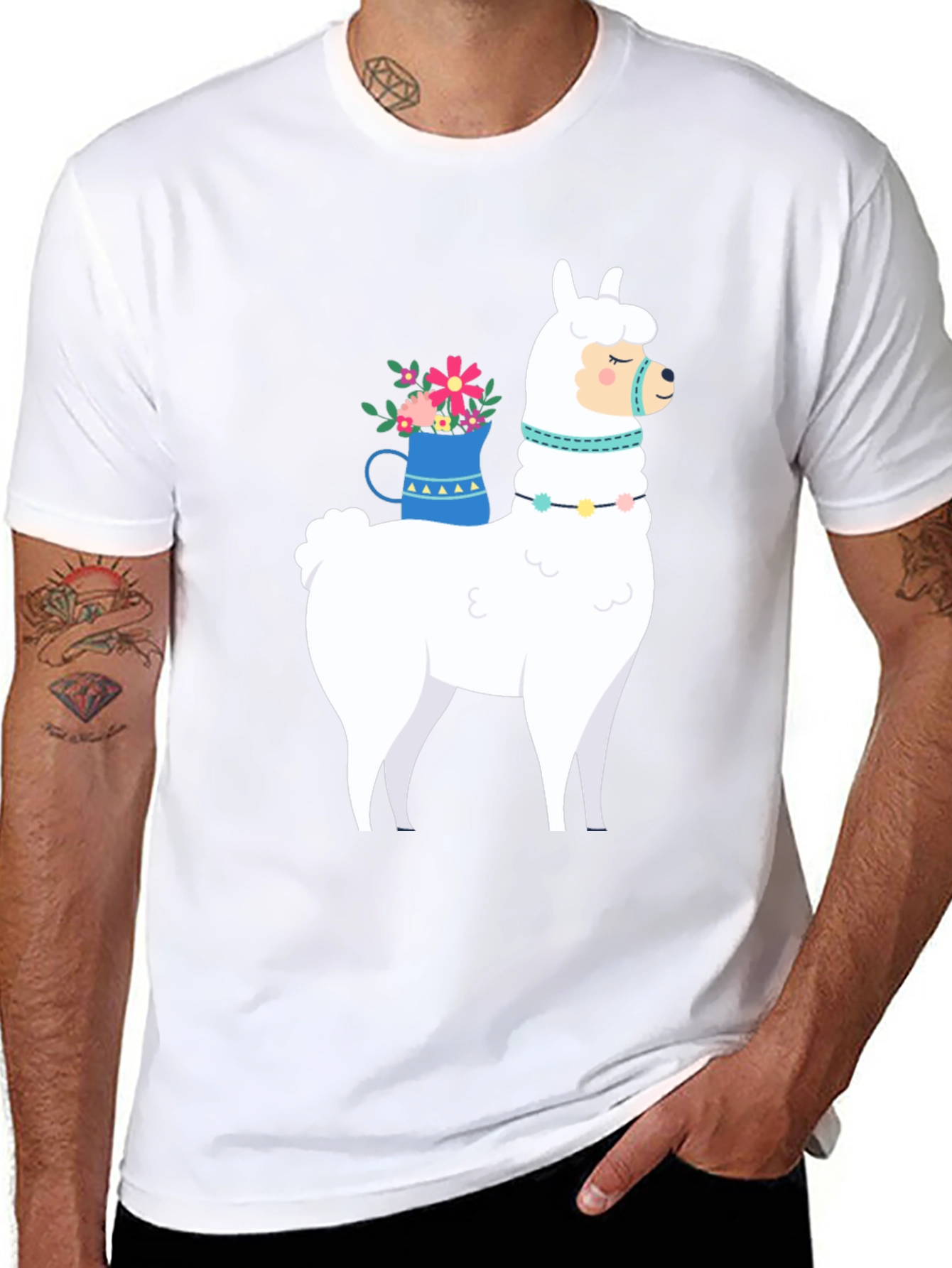 Llama Graphic Tee - Black Cotton Casual T-Shirt