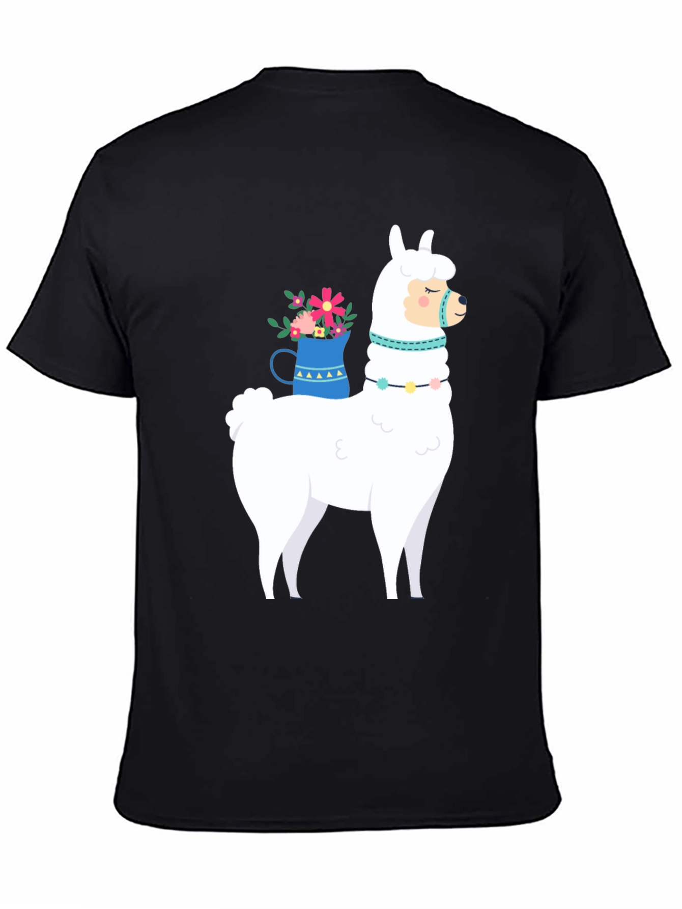 Llama Graphic Tee - Black Cotton Casual T-Shirt