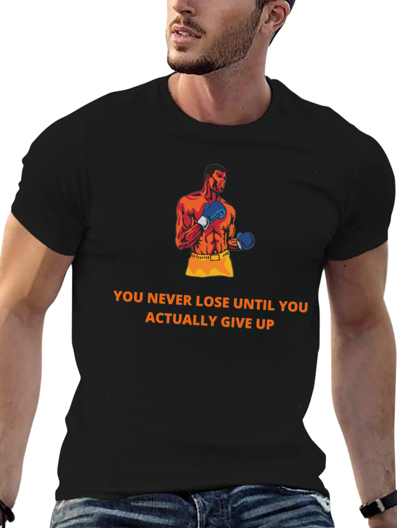 Motivational Boxer T-Shirt: Never Give Up Design