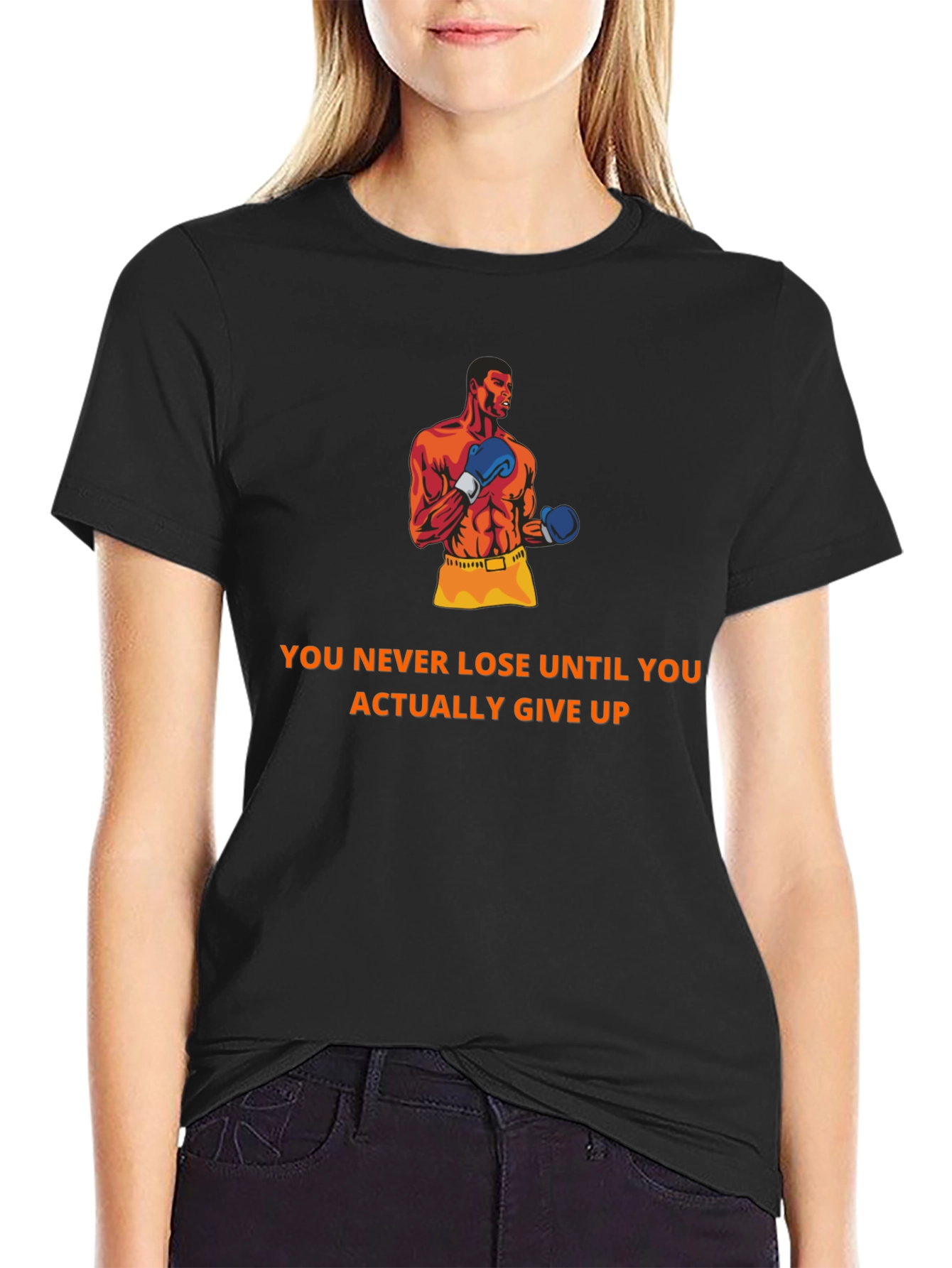 Motivational Boxer T-Shirt: Never Give Up Design