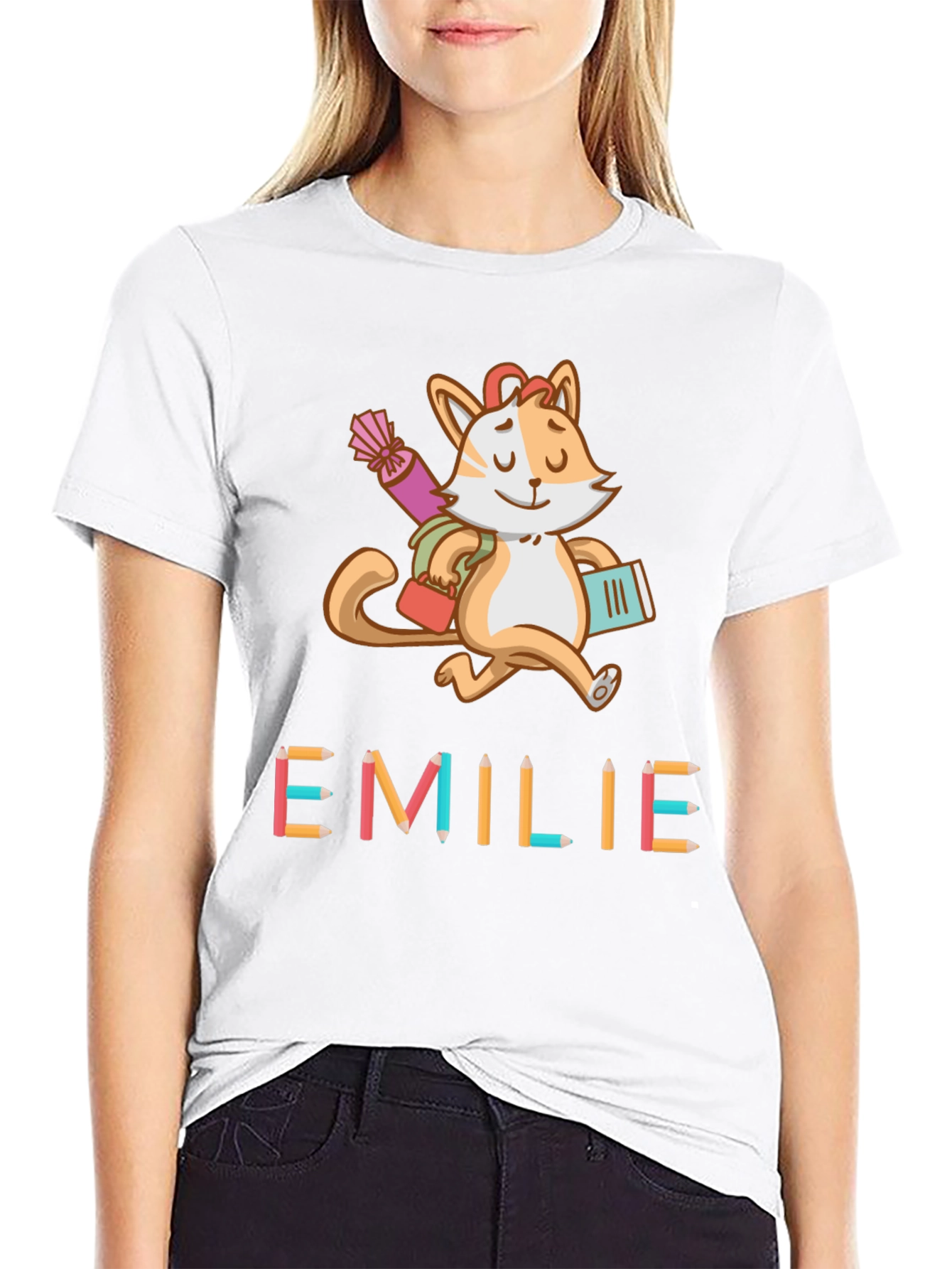 Emilie Cat Back-to-School Kids T-Shirt