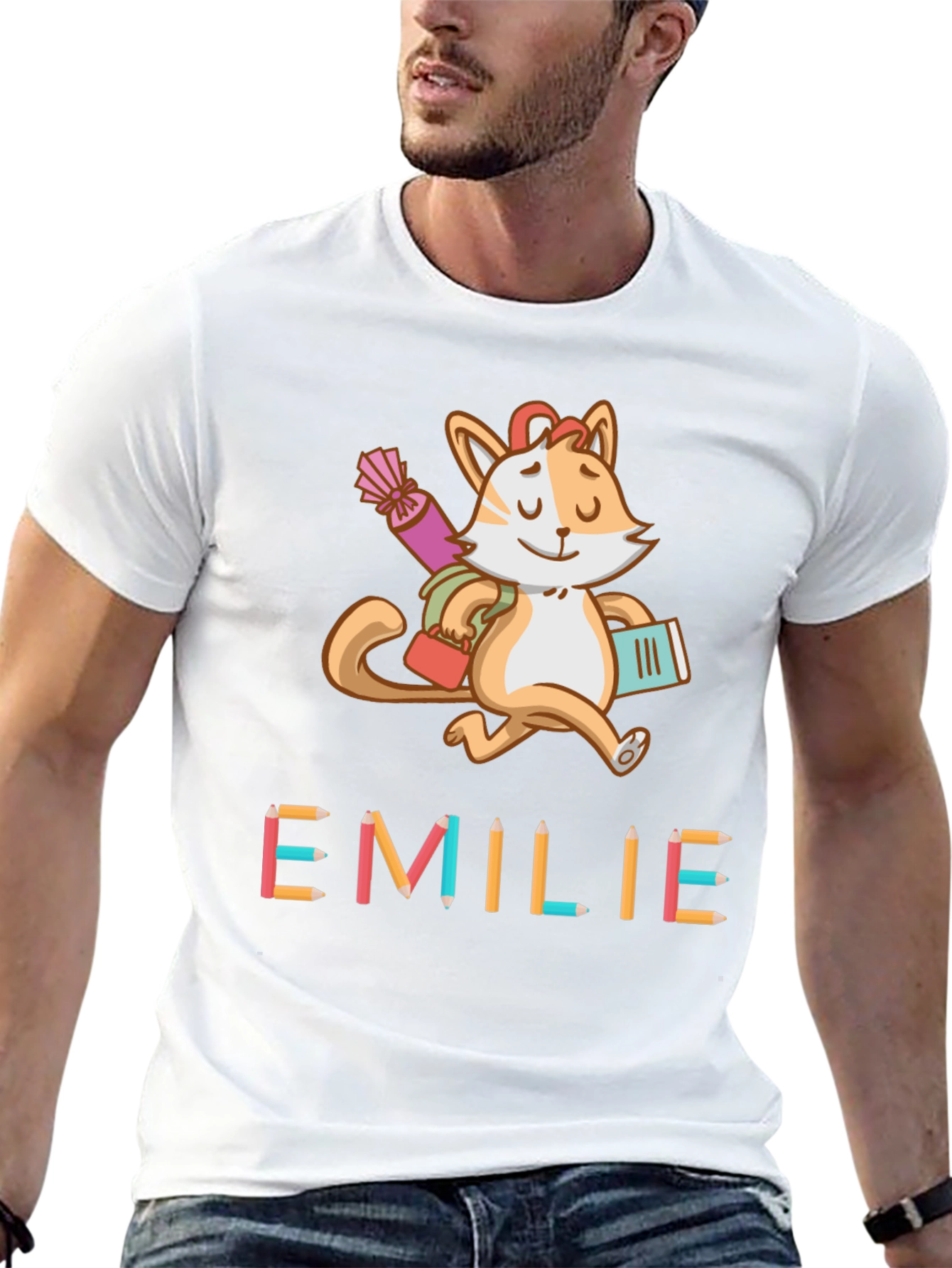 Emilie Cat Back-to-School Kids T-Shirt