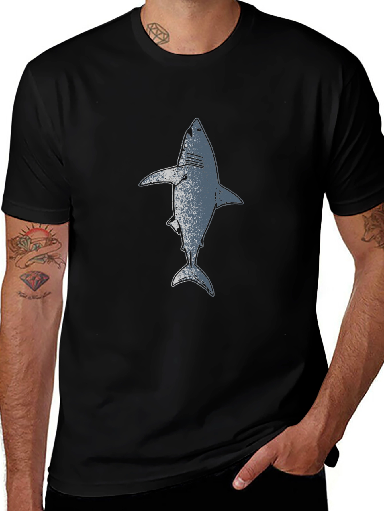Shark Graphic Print Black T-Shirt
