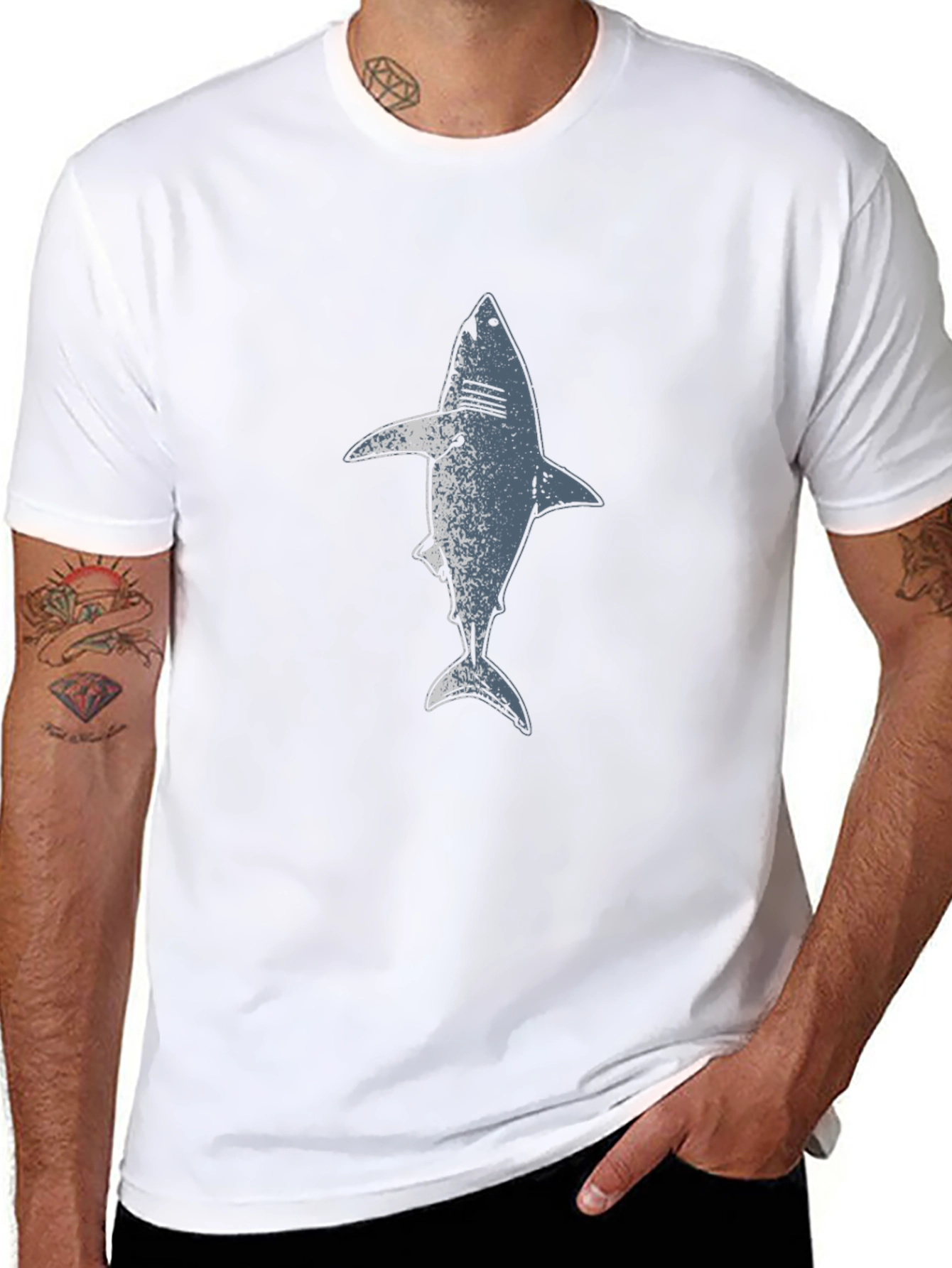 Shark Graphic Print Black T-Shirt