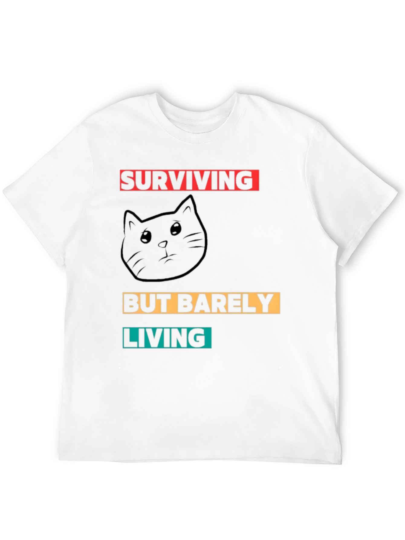 Surviving But Barely Living Cat Graphic T-Shirt