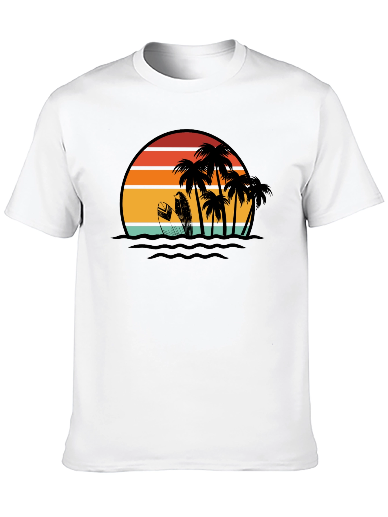 Retro Sunset Surf T-Shirt: Black Tropical Beach Tee