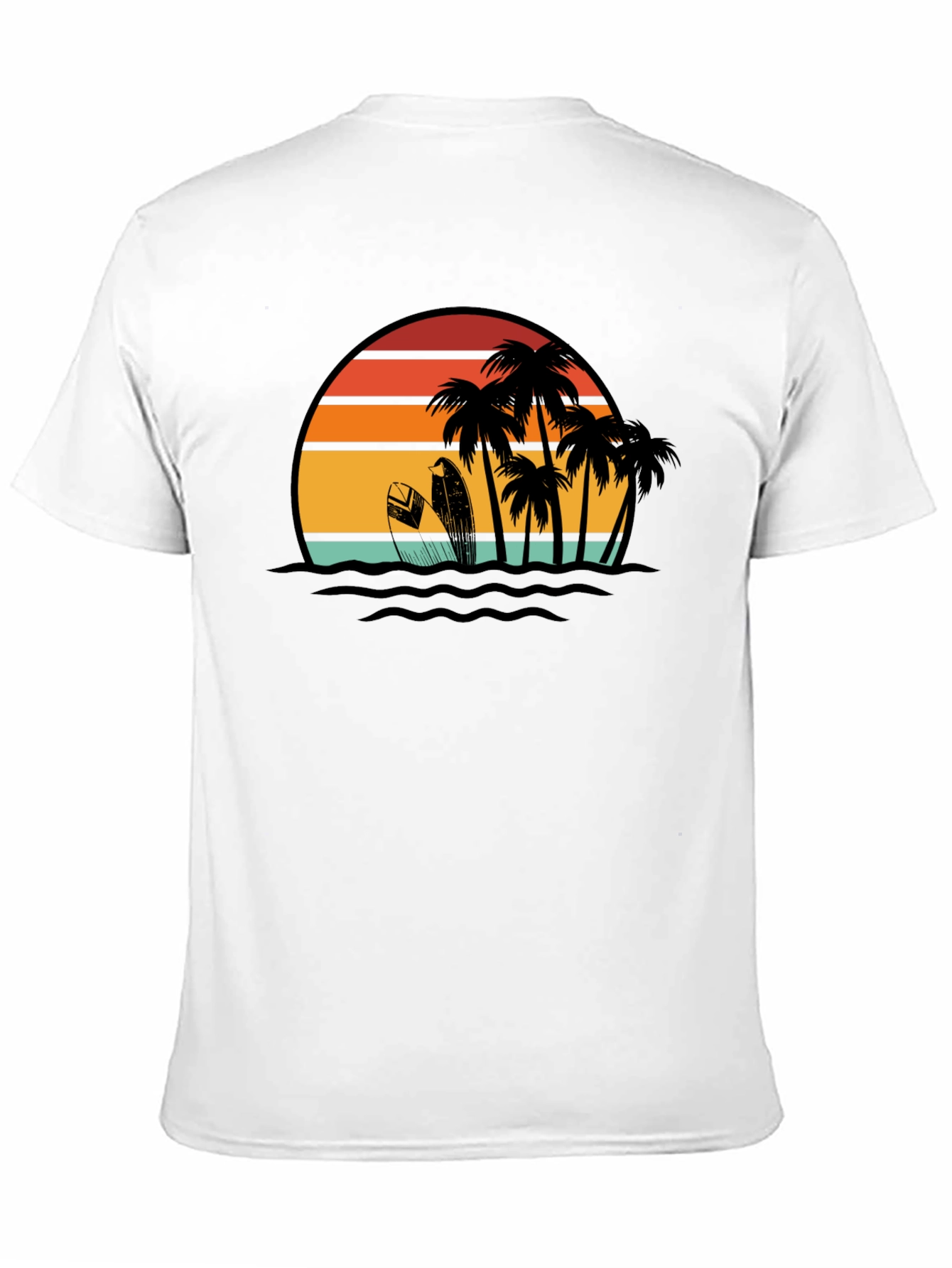 Retro Sunset Surf T-Shirt: Black Tropical Beach Tee