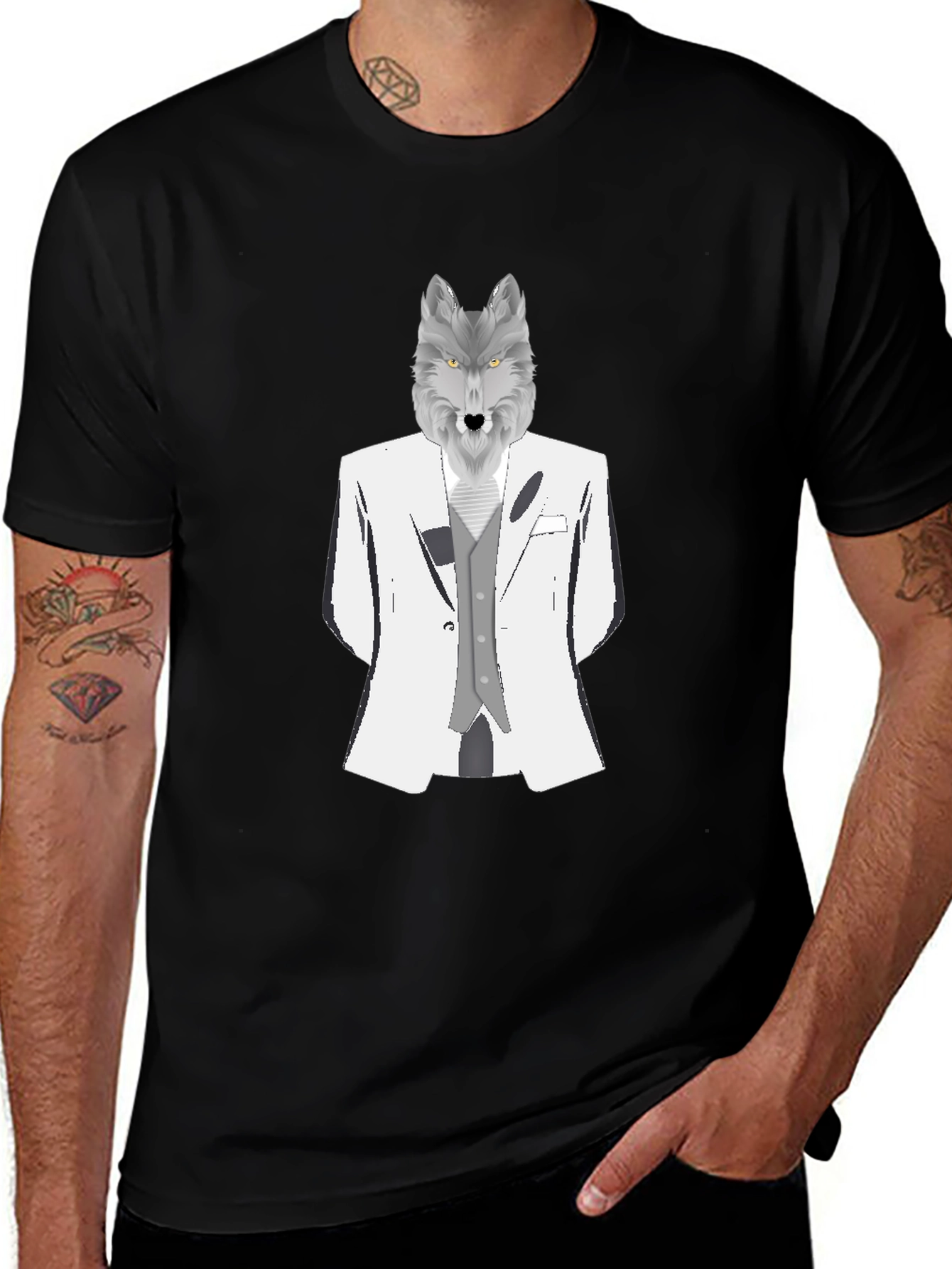 Wolf in Suit Graphic Tee - Black T-Shirt