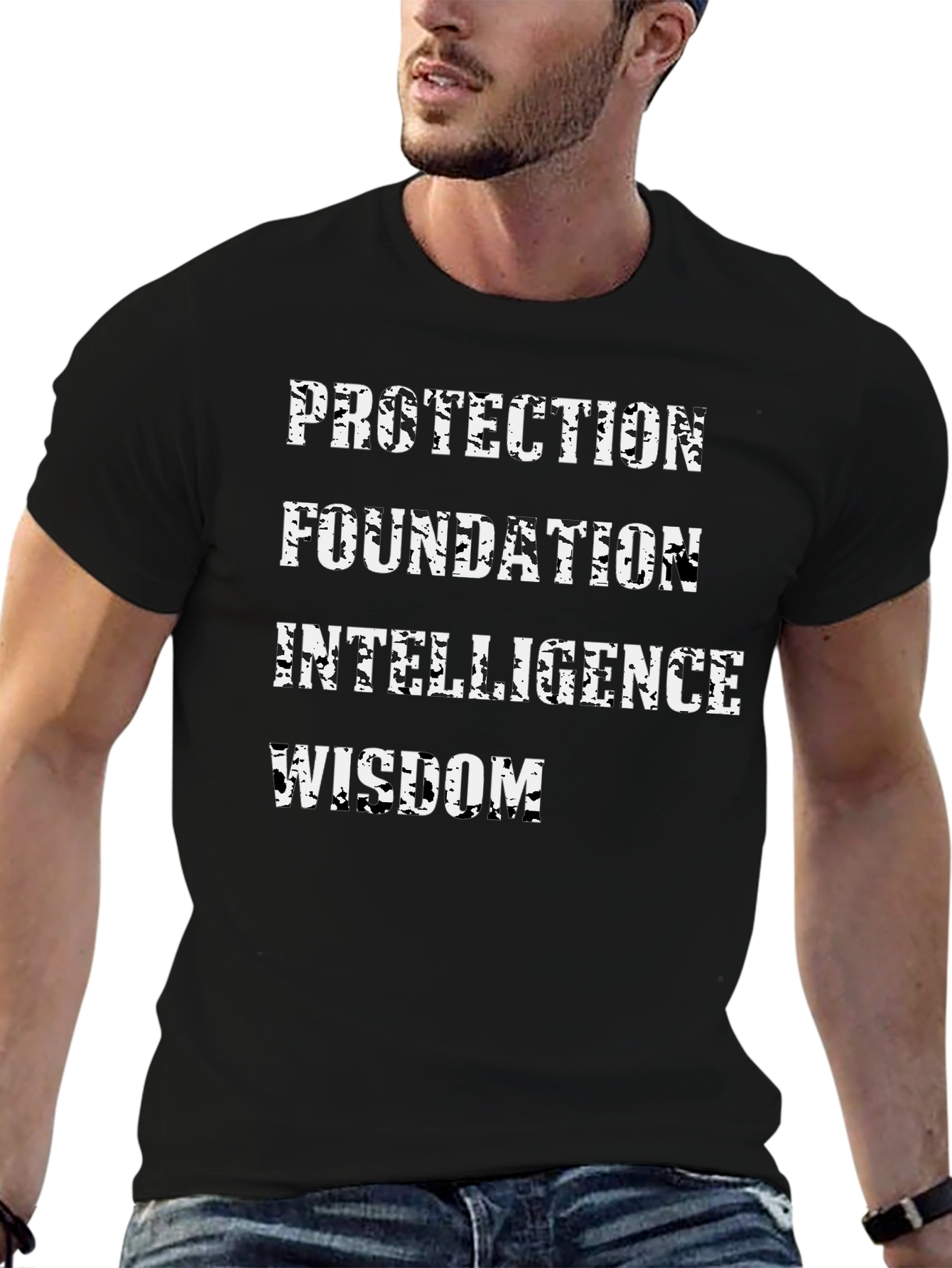 Protection Foundation Intelligence Wisdom Mens Black T-Shirt