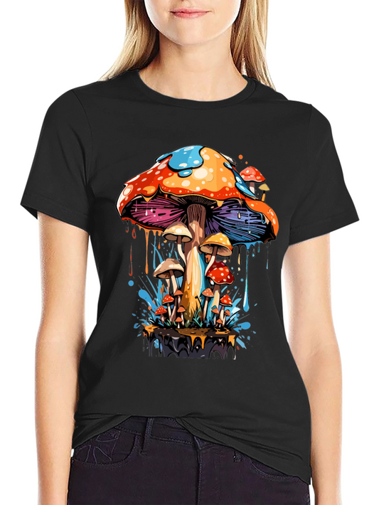 Psychedelic Mushroom Graphic Tee - Black