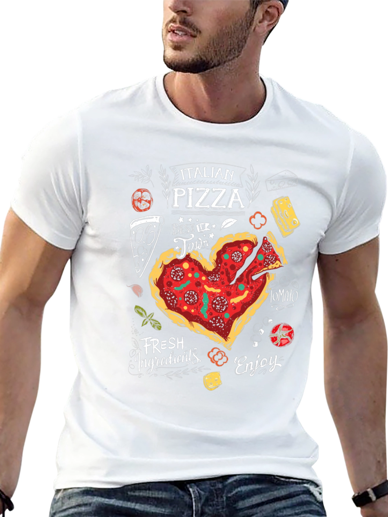 Heart Pizza Graphic Tee - Italian Food Lovers T-Shirt