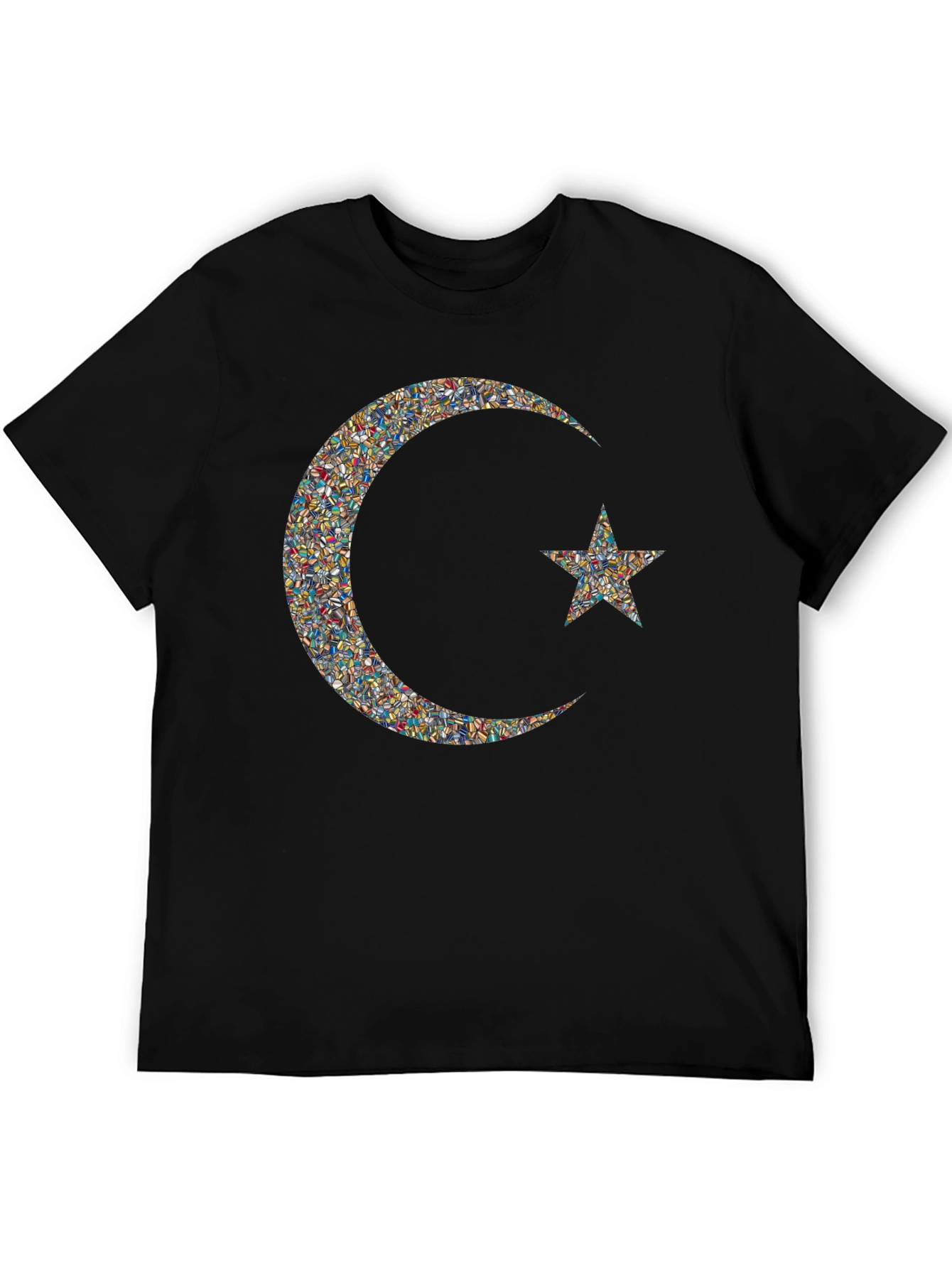 Mosaic Crescent Moon and Star Graphic T-Shirt