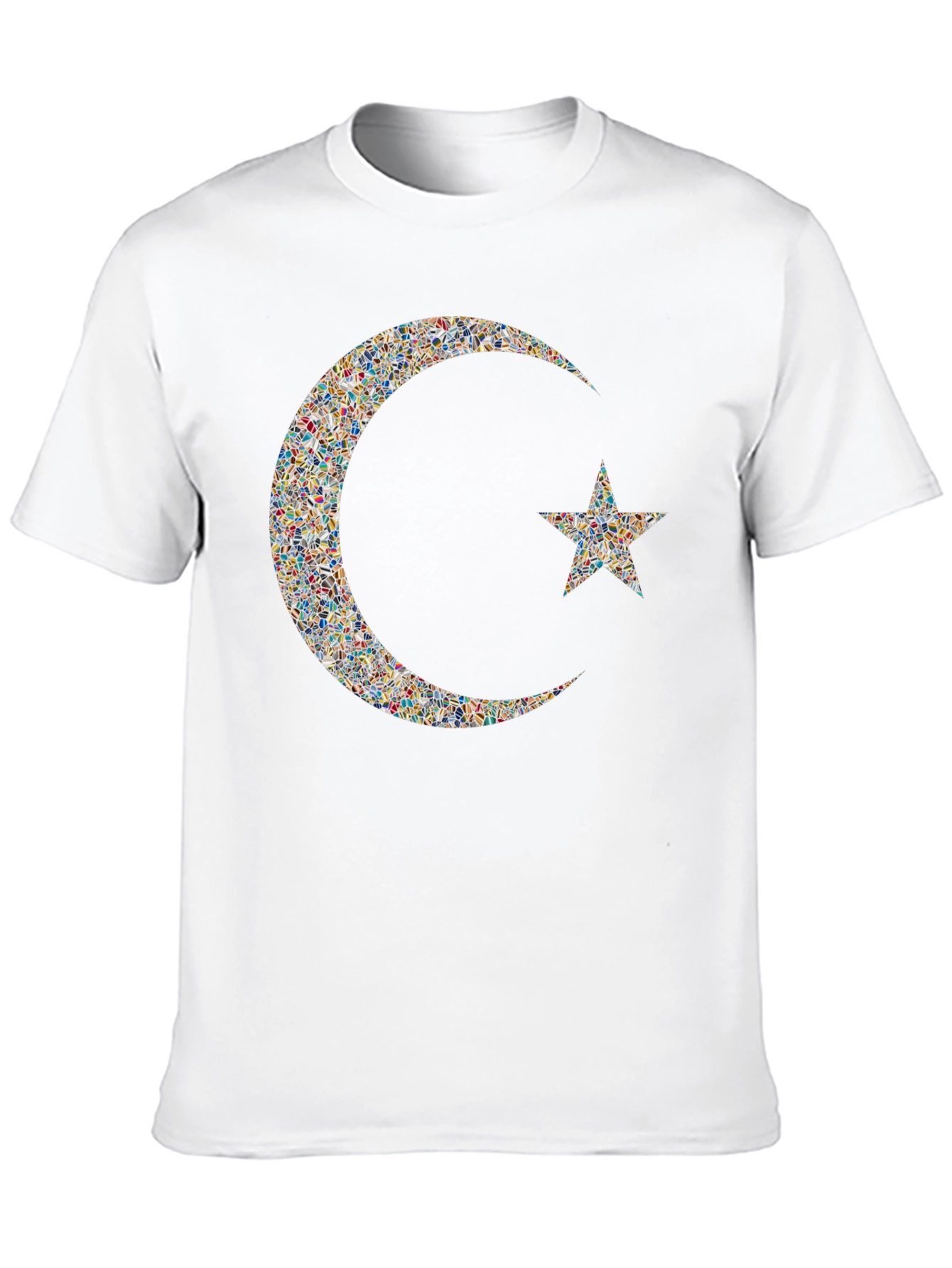 Mosaic Crescent Moon and Star Graphic T-Shirt