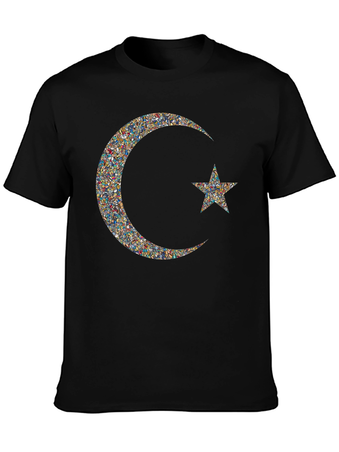 Mosaic Crescent Moon and Star Graphic T-Shirt