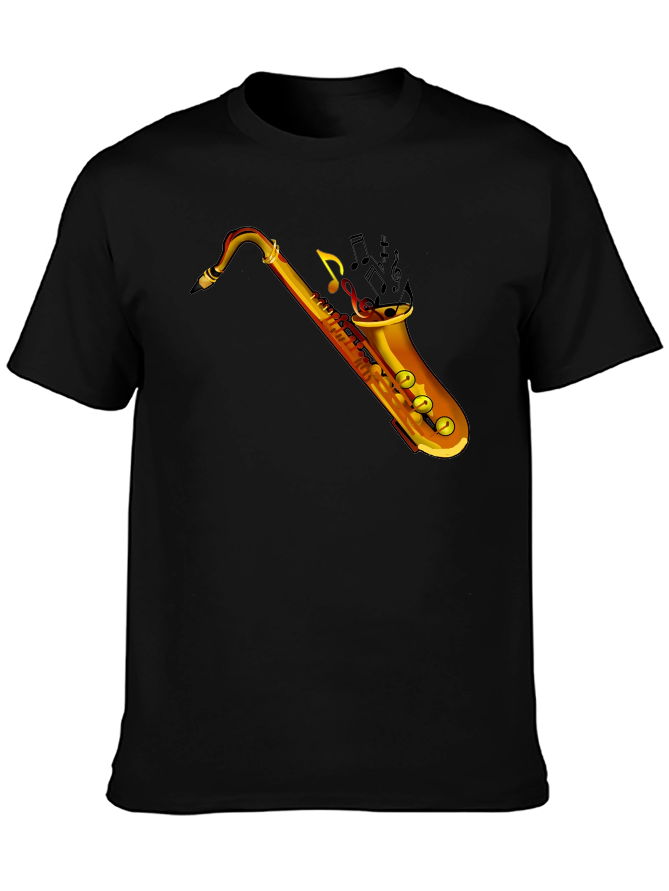 Saxophone Music Notes Graphic Black T-Shirt
