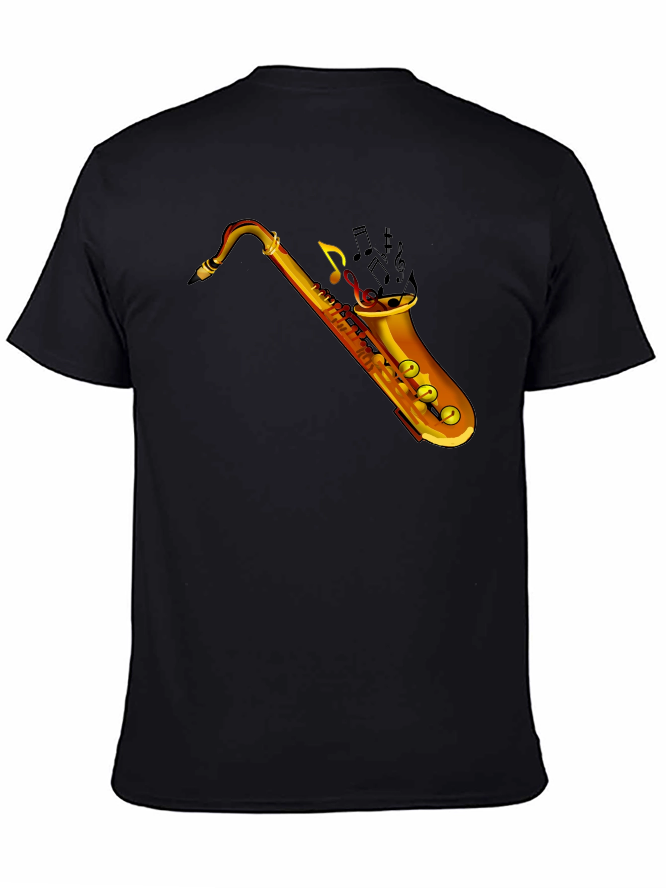 Saxophone Music Notes Graphic Black T-Shirt