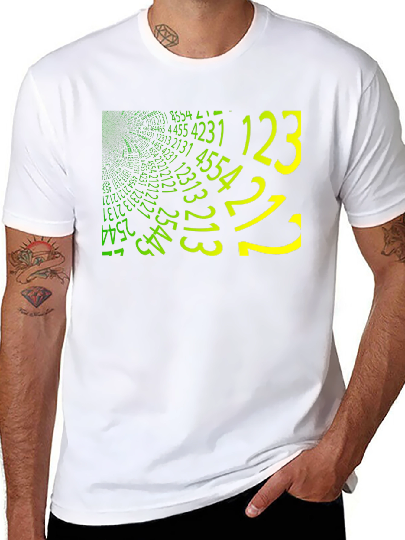 Matrix Style Number Print Crew Neck T-Shirt