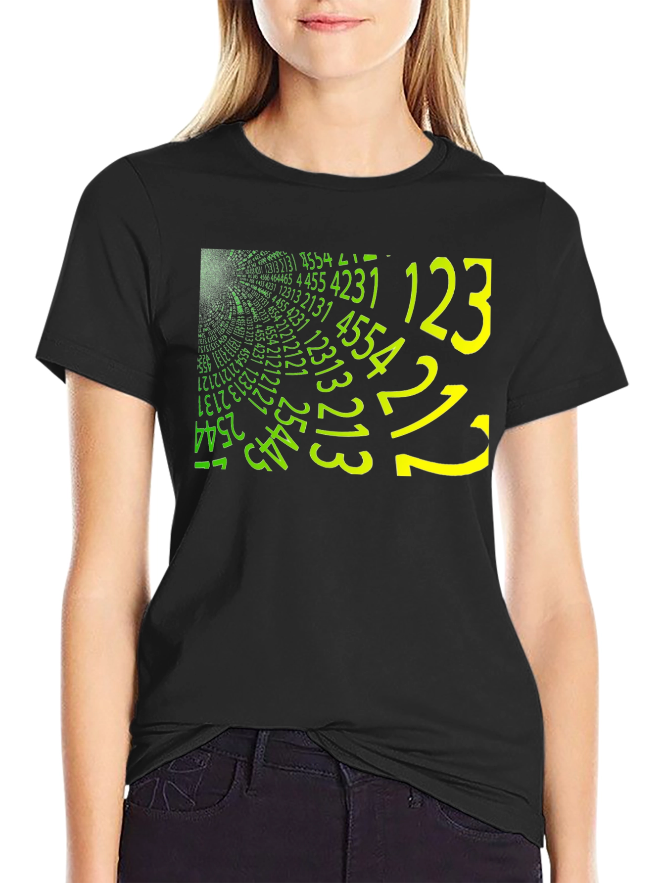 Matrix Style Number Print Crew Neck T-Shirt