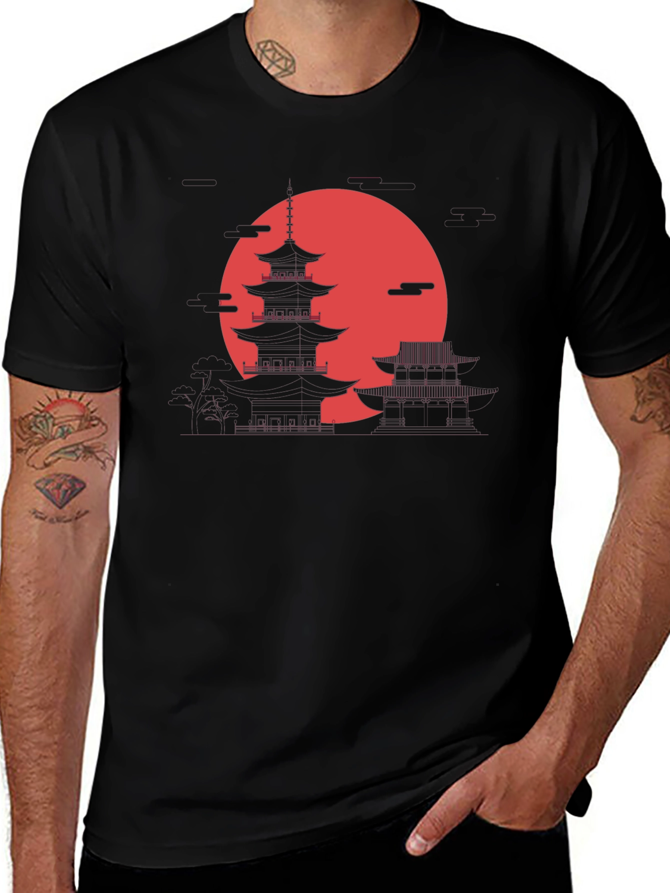 Japanese Pagoda Sunset Graphic Tee
