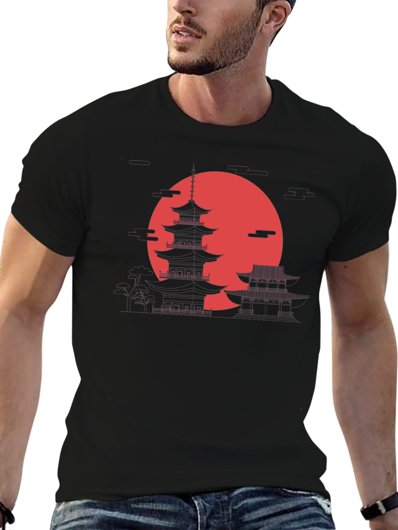 Japanese Pagoda Sunset Graphic Tee