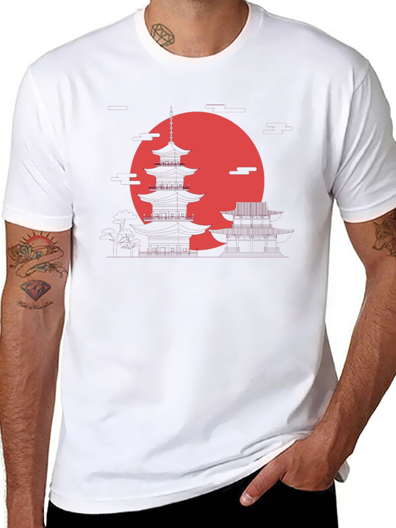Japanese Pagoda Sunset Graphic Tee