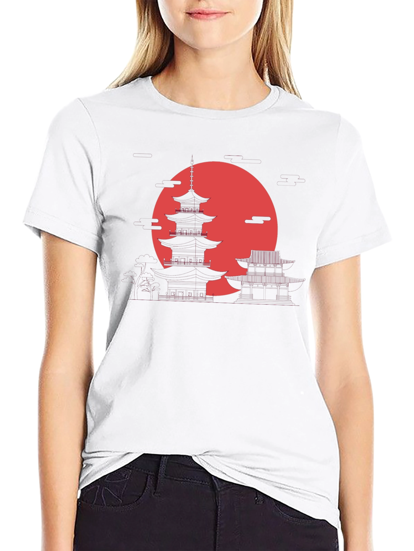 Japanese Pagoda Sunset Graphic Tee