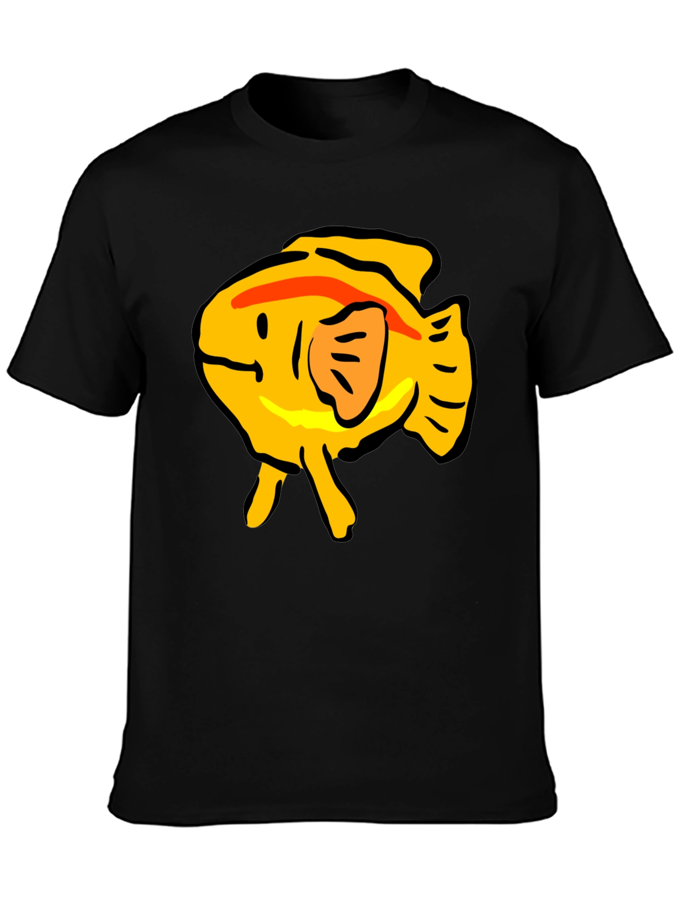 Black T-Shirt with Yellow Cartoon Fish Graphic
