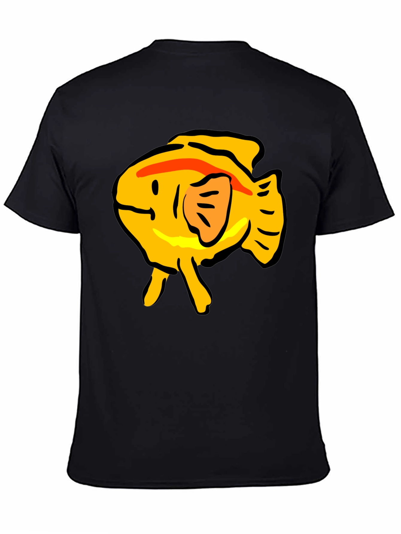 Black T-Shirt with Yellow Cartoon Fish Graphic
