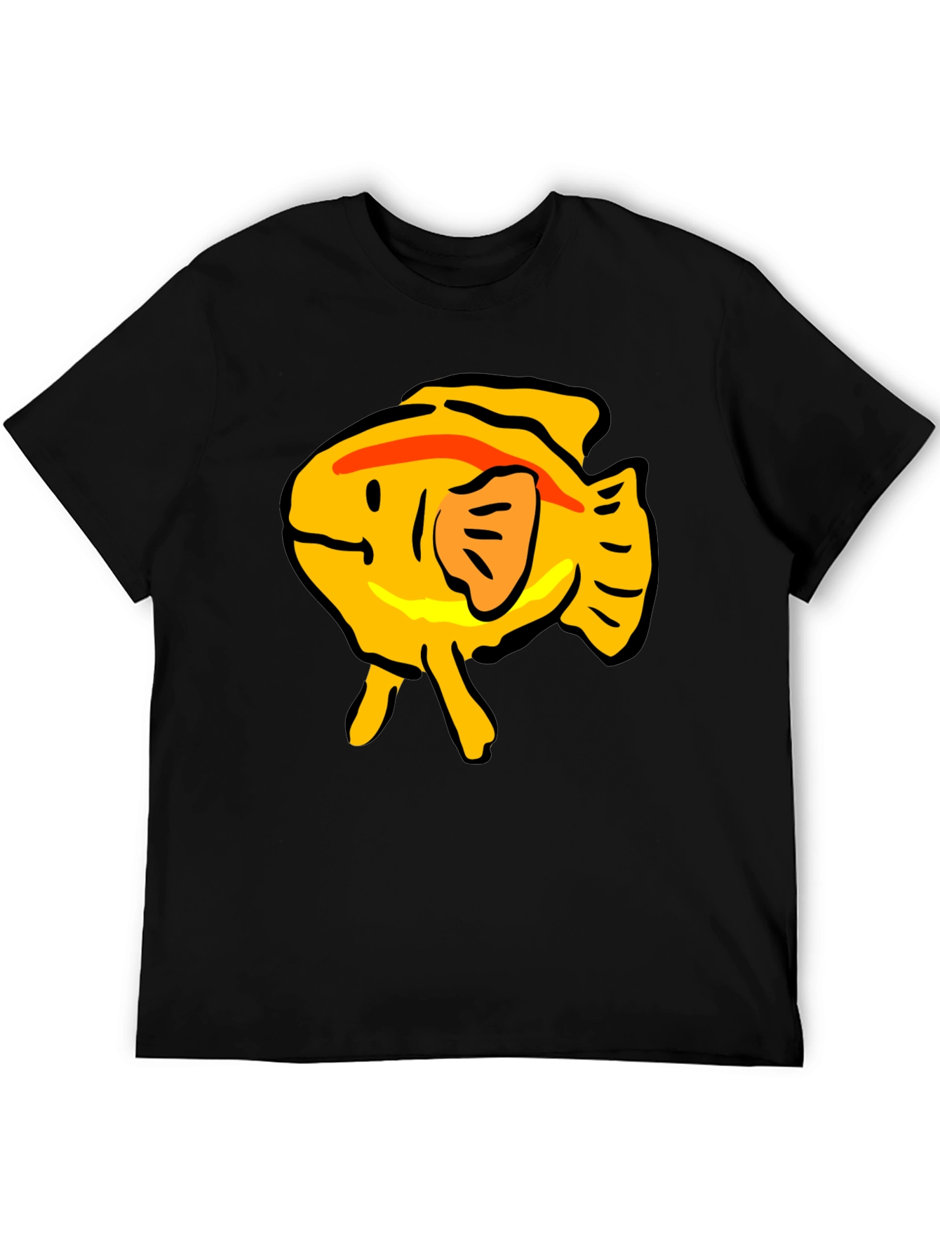 Black T-Shirt with Yellow Cartoon Fish Graphic