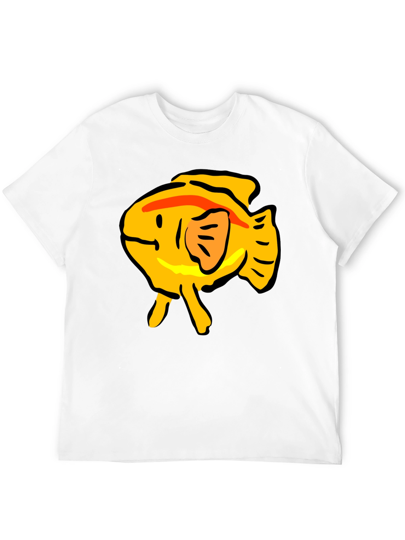 Black T-Shirt with Yellow Cartoon Fish Graphic