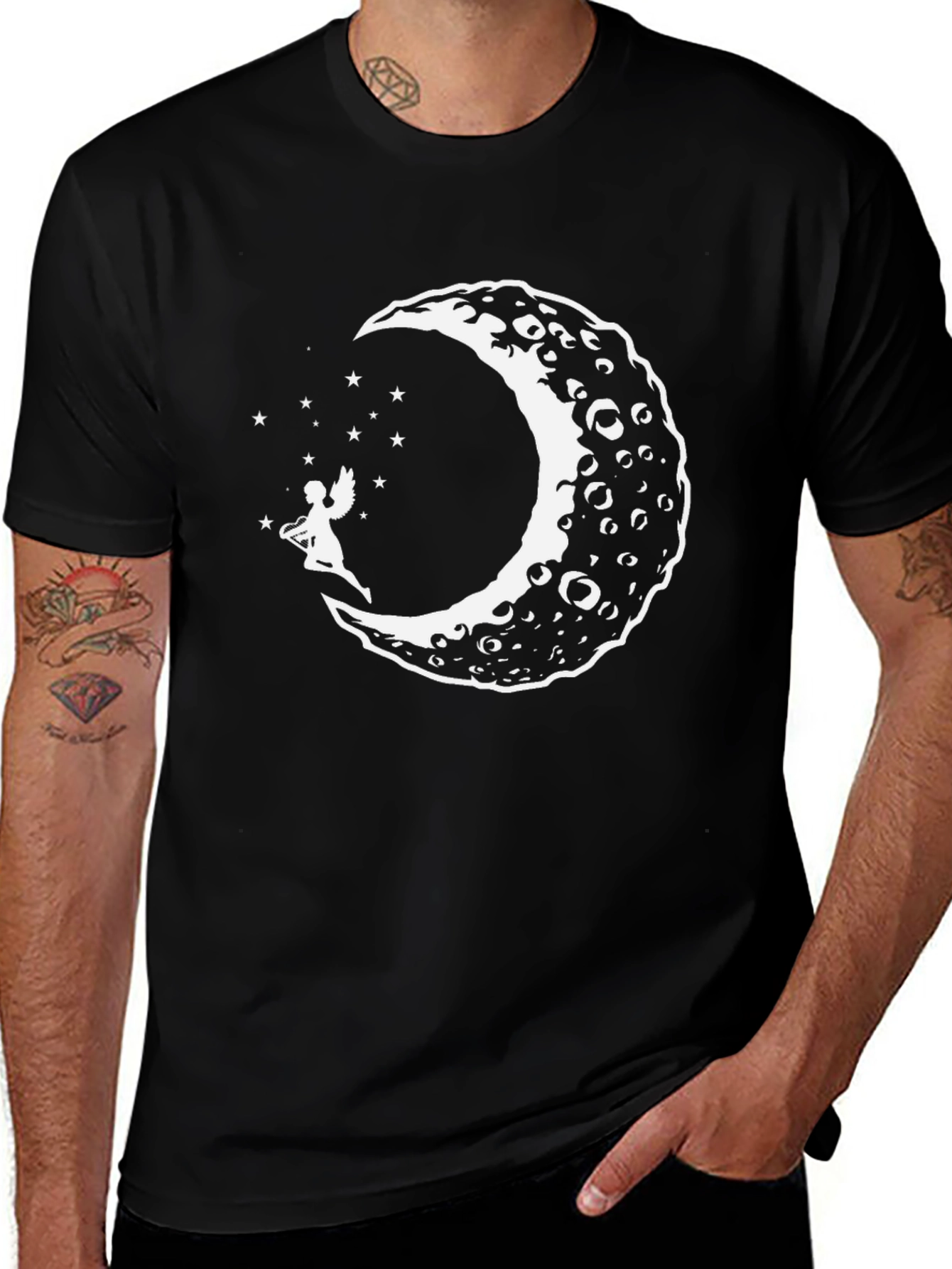 Moon Fairy Graphic Tee - Black Cotton T-Shirt