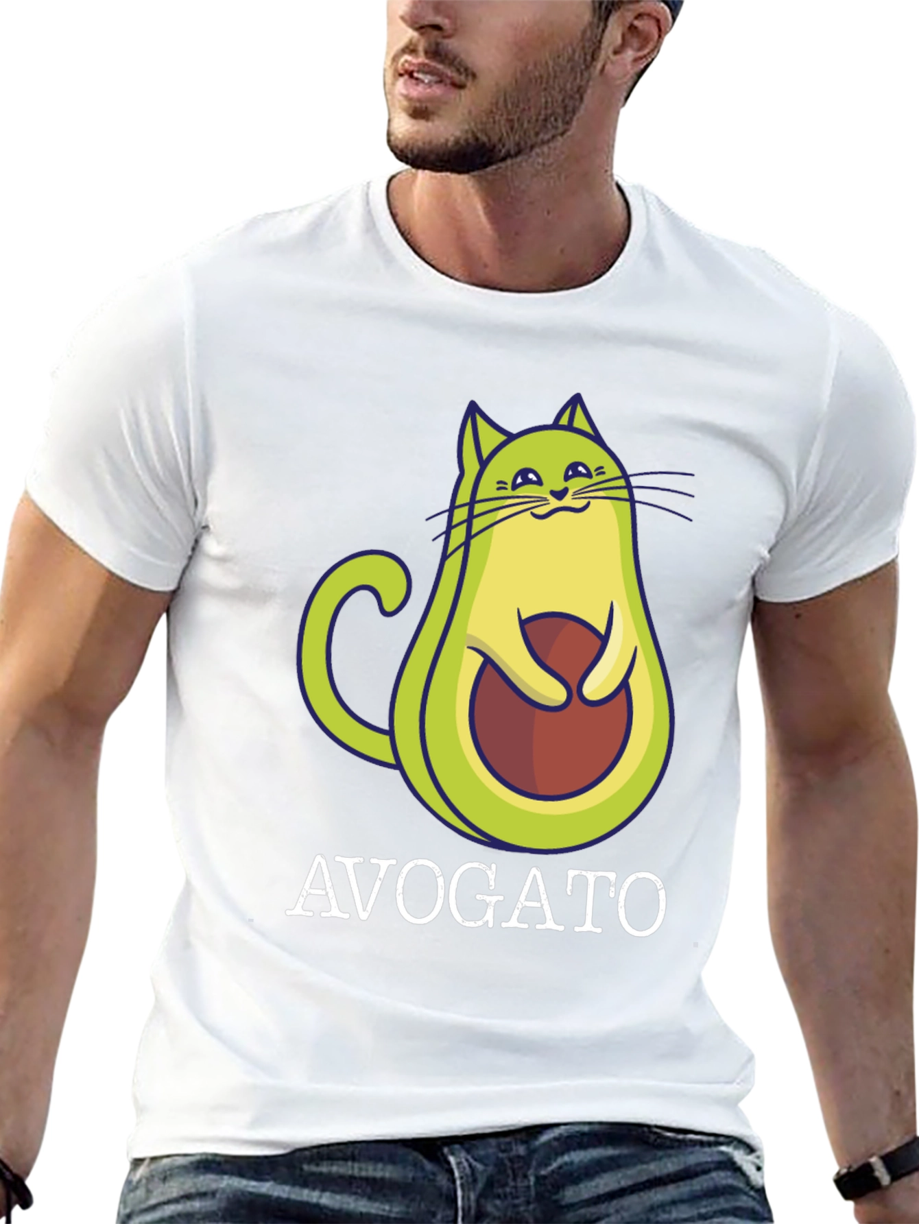 Avogato T-Shirt: Avocado Cat Graphic Tee