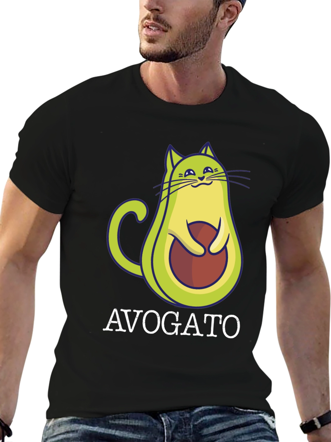 Avogato T-Shirt: Avocado Cat Graphic Tee