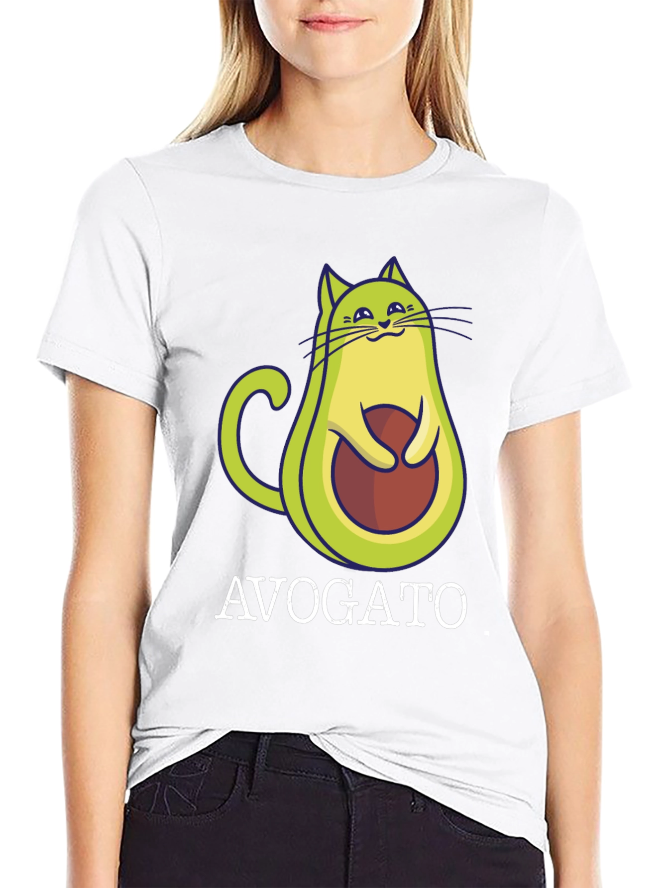 Avogato T-Shirt: Avocado Cat Graphic Tee