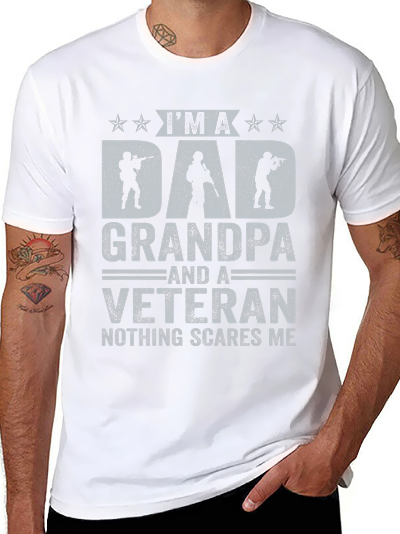 Dad Grandpa & Veteran T-Shirt - Nothing Scares Me