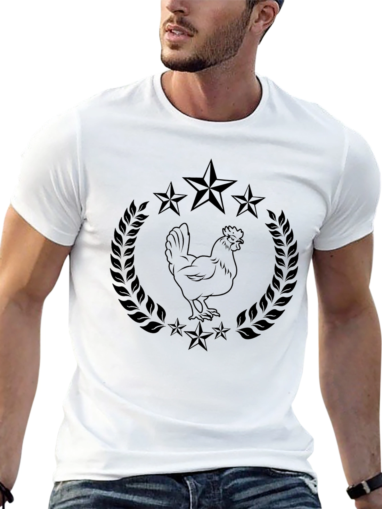 Black Chicken & Star Tee - Unique Graphic T-Shirt