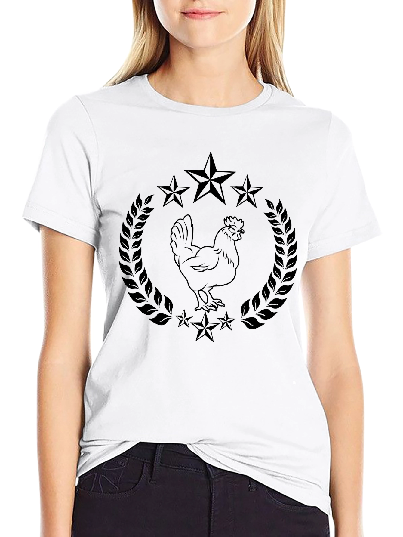Black Chicken & Star Tee - Unique Graphic T-Shirt