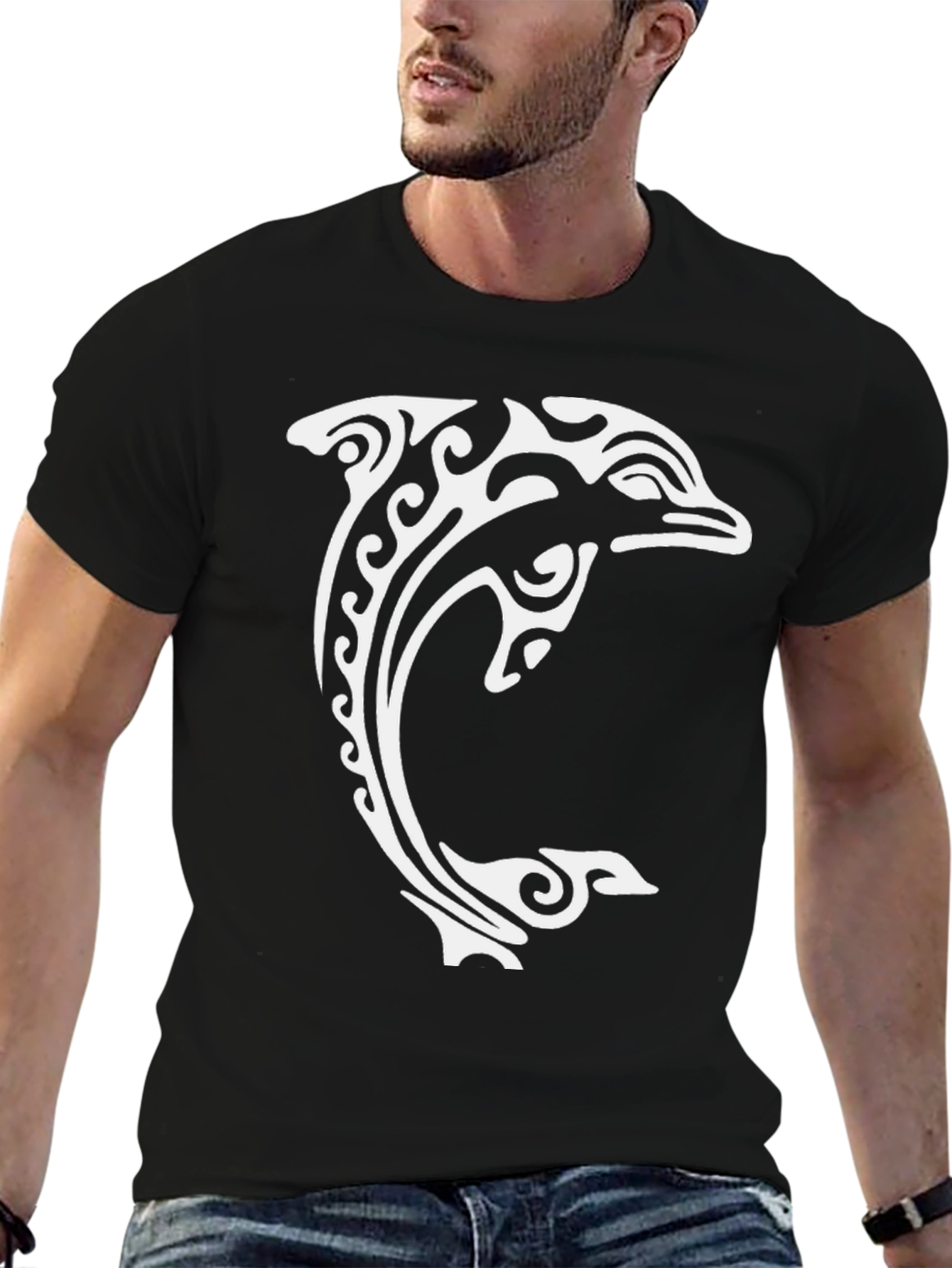 Tribal Dolphin Graphic Tee - Black Cotton Comfort