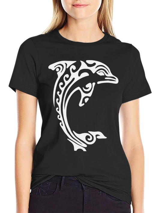 Tribal Dolphin Graphic Tee - Black Cotton Comfort