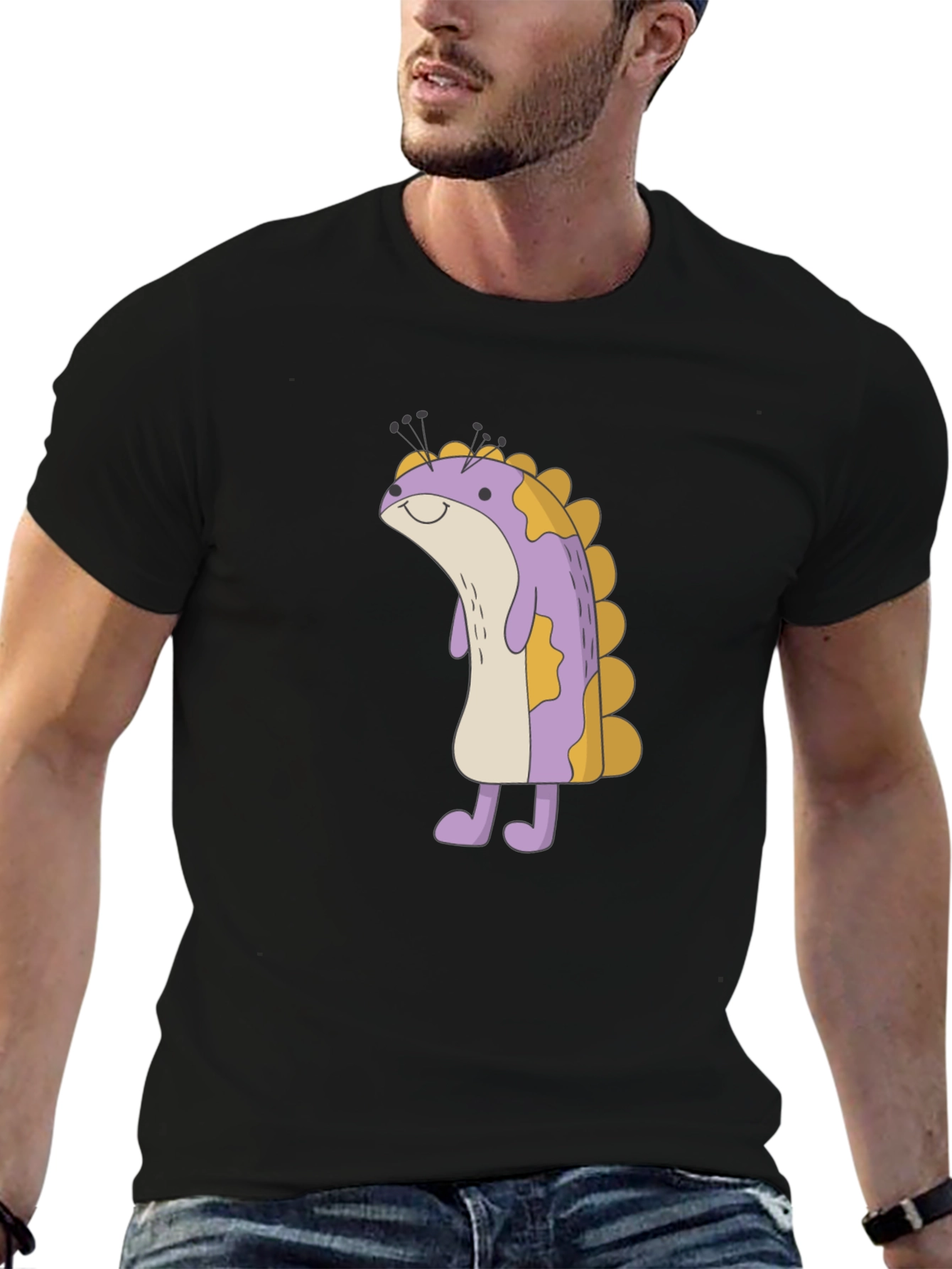 Cute Monster Cartoon Graphic Black T-Shirt