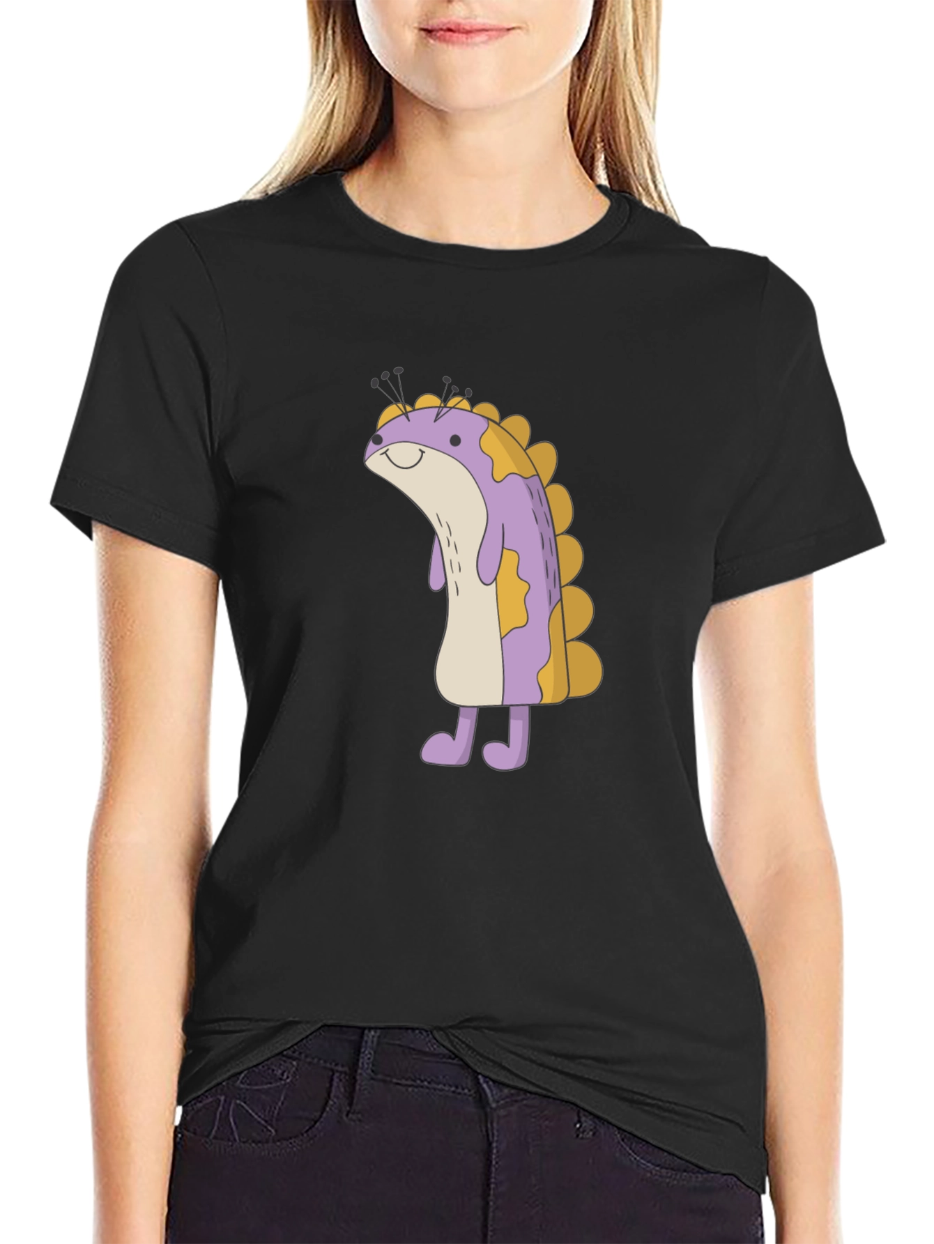 Cute Monster Cartoon Graphic Black T-Shirt