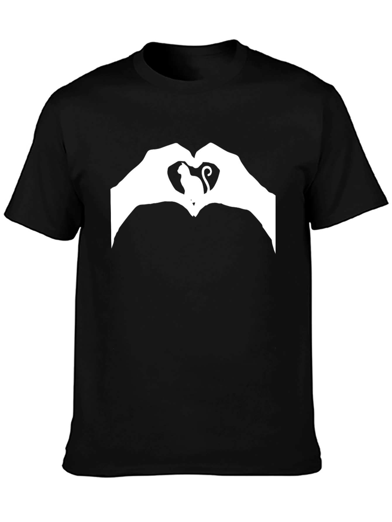 Cat Heart Hands Graphic T-Shirt - Black