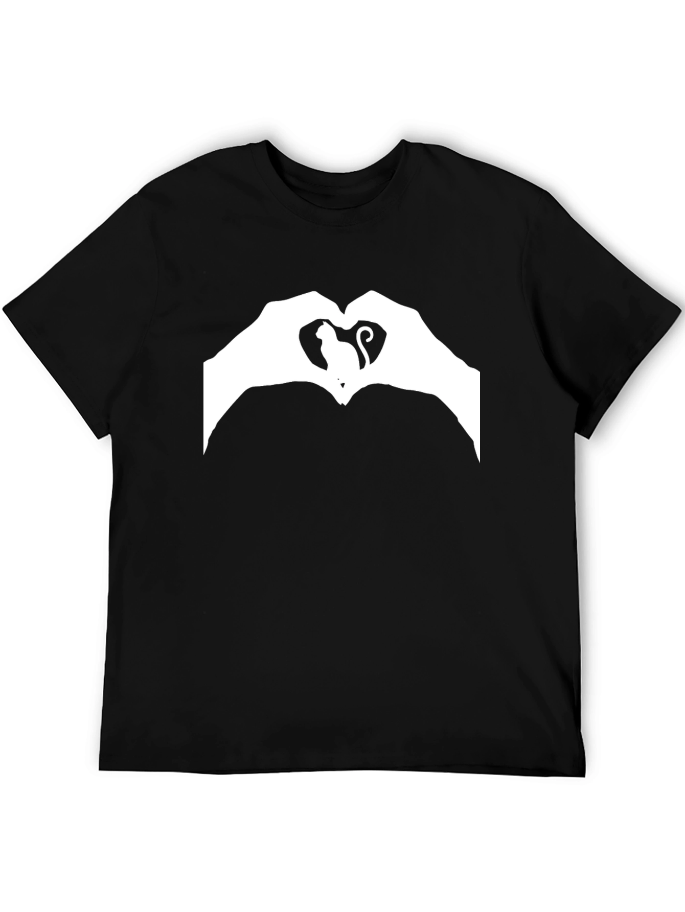 Cat Heart Hands Graphic T-Shirt - Black