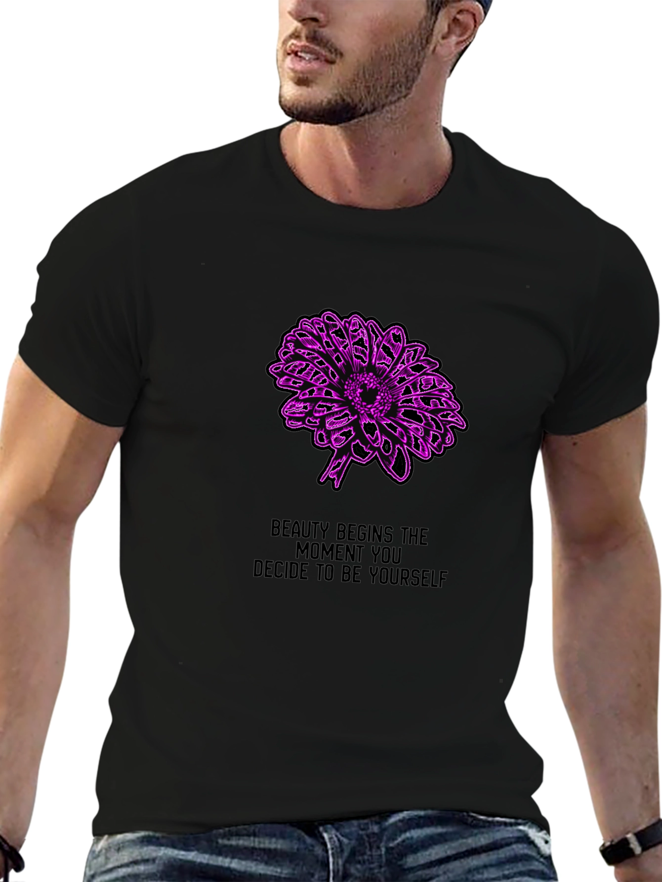 Beauty Begins Tee - Floral Graphic Black T-Shirt