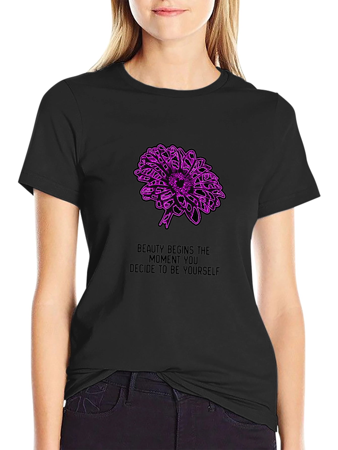 Beauty Begins Tee - Floral Graphic Black T-Shirt