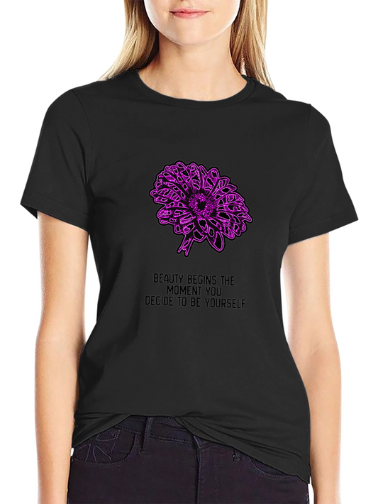 Beauty Begins Tee - Floral Graphic Black T-Shirt