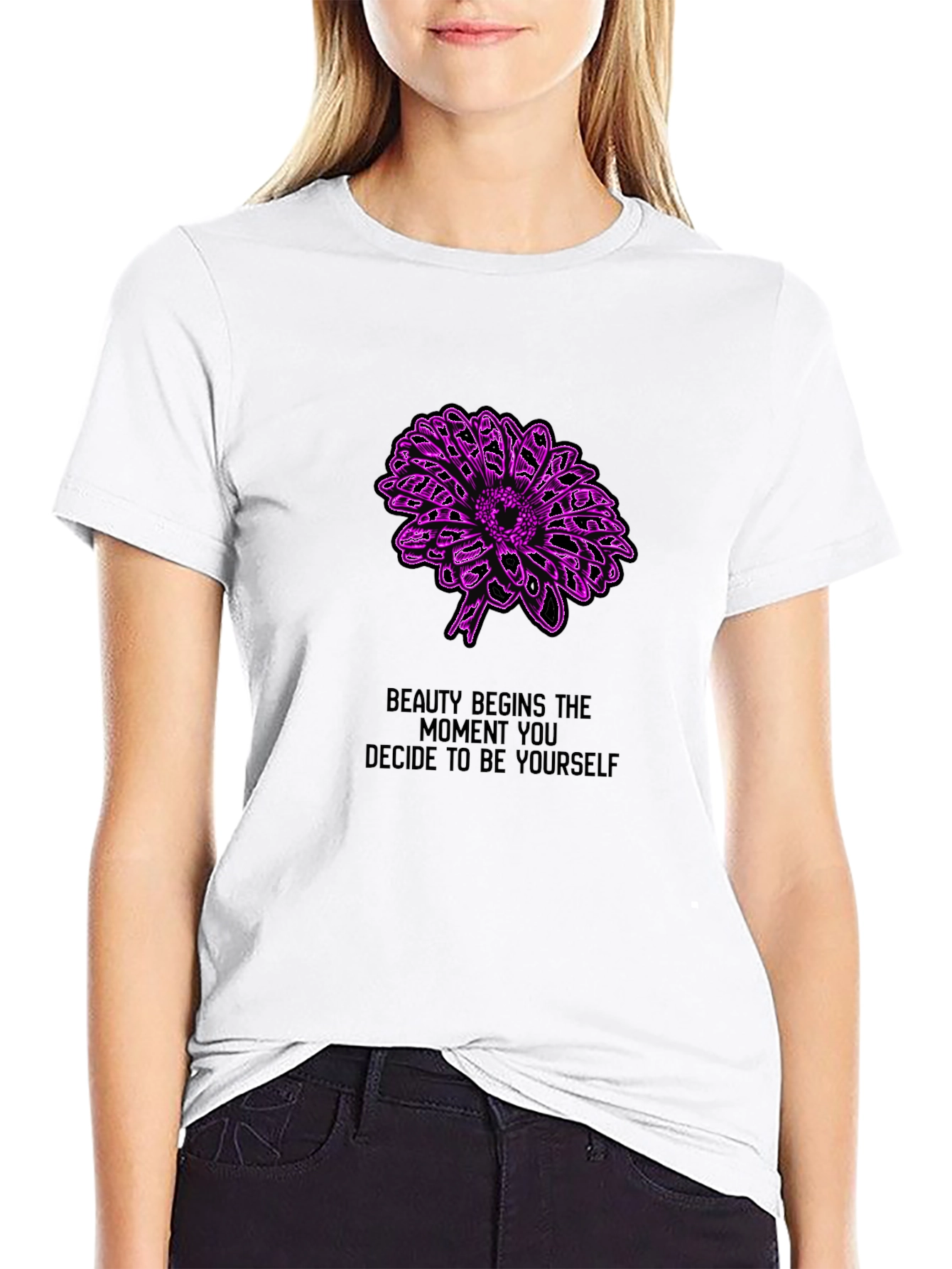 Beauty Begins Tee - Floral Graphic Black T-Shirt