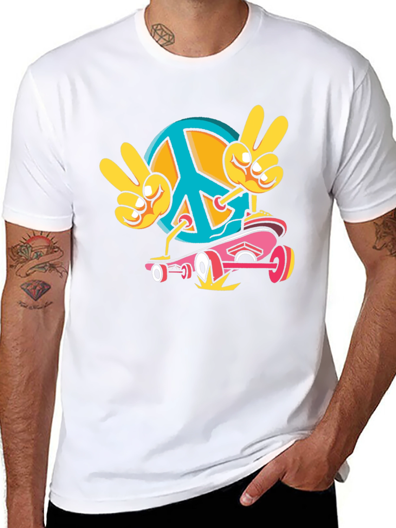 Peace Sign Skateboard Graphic T-Shirt